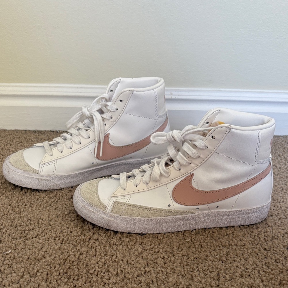 Nike Women's White and Pink High-Top Sneakers